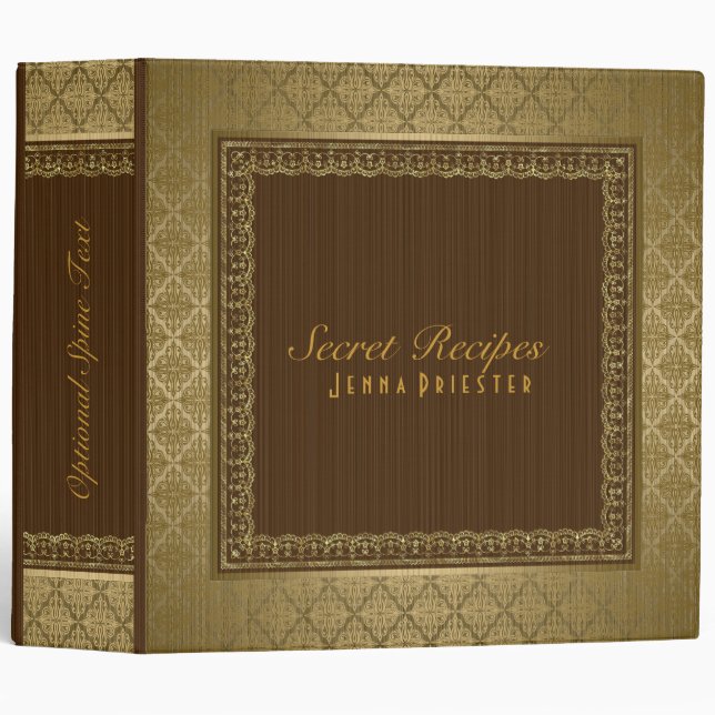 Elegant Vintage Damasks In Brown And Gold Binder (Front/Spine)