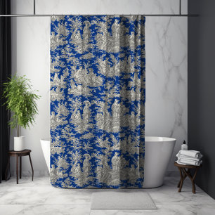 Elegant vintage dark blue toile de jouy