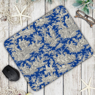 Elegant vintage dark blue toile de jouy  mouse pad