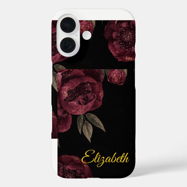 Elegant Vintage Dark Floral Peony iPhone Case (Back)