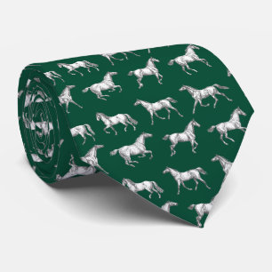 Elegant Vintage Dark Green Galloping Horses Tie