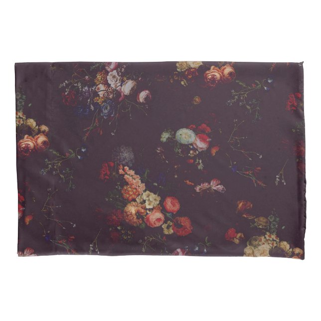 Elegant Vintage Dark Magenta Burgundy Floral Pillowcase (Front-Left)
