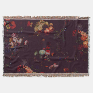 Elegant Vintage Dark Magenta Floral  Throw Blanket