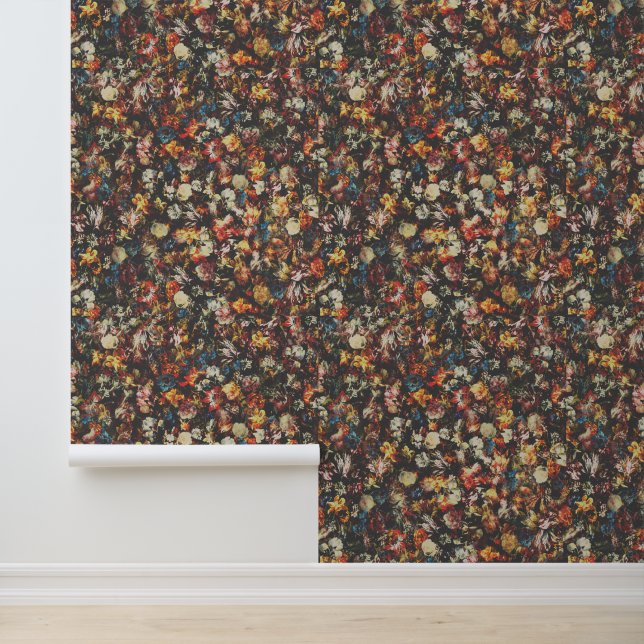 Elegant Vintage Dark Moody Abstract Floral  Wallpaper (Application)