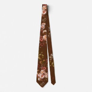 Elegant Vintage Dark Moody Brown Floral Tie