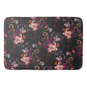 Elegant Vintage Dark Moody Burgundy Floral Bath Mat