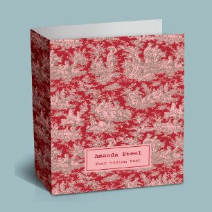 Elegant vintage dark red toile de jouy binder