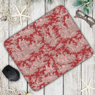 Elegant vintage dark red toile de jouy mouse pad