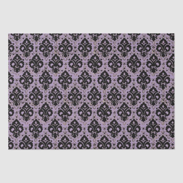 Elegant Vintage Decoupage Black Purple Damask Tissue Paper (Front)