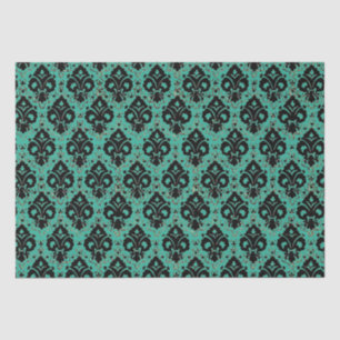 Elegant Vintage Decoupage Black Teal Damask Tissue Paper