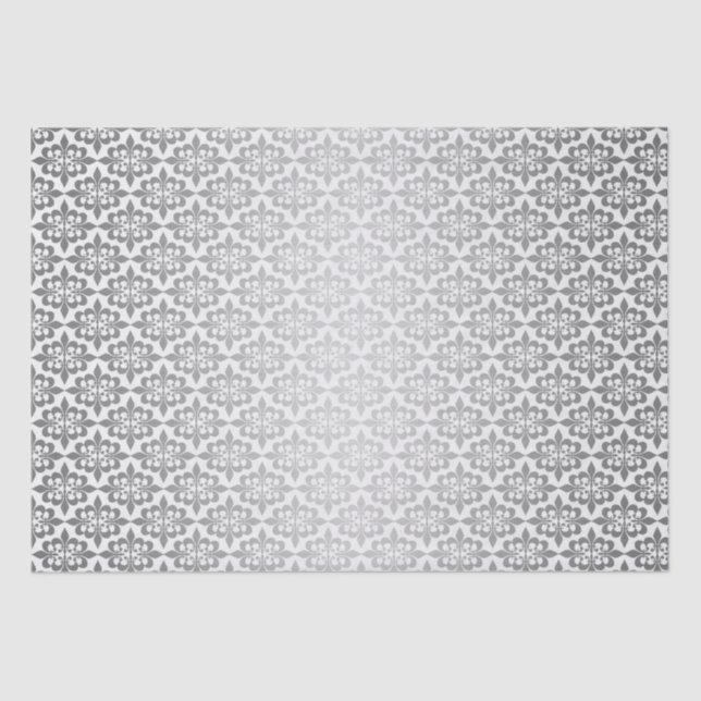 Elegant Vintage Decoupage Glowing Silver Damask Tissue Paper (Front)