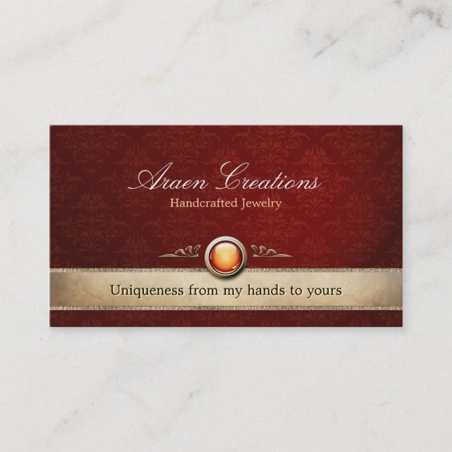 Elegant Vintage Deep Cherry Damask Pattern Business Card (Front)