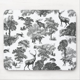 Elegant Vintage Deer Fox Hare Country Toile Mouse Pad