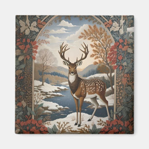 Elegant Vintage Deer Winter Scene Magnet