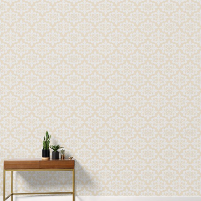 Elegant Vintage Delicate Beige Grey Damask Wallpaper (Hallway)