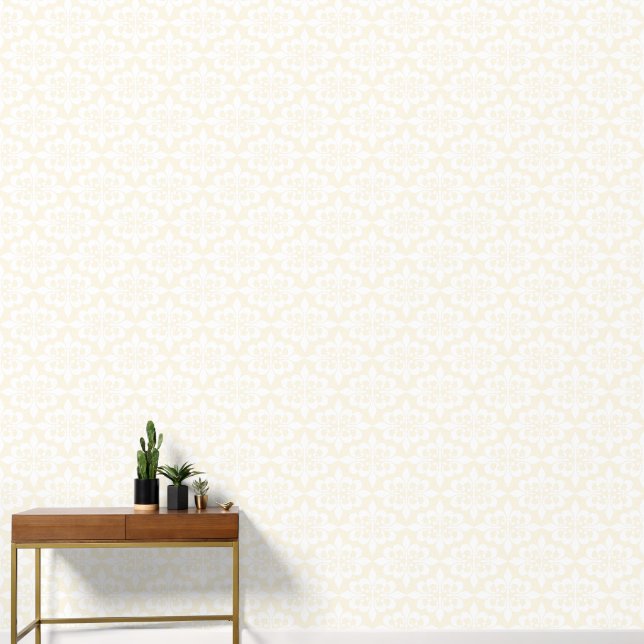 Elegant Vintage Delicate Soft Cream Damask Wallpaper (Hallway)