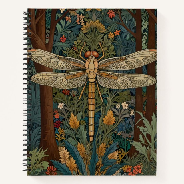 Elegant vintage dragonfly art boho chic botanical  notebook (Front)