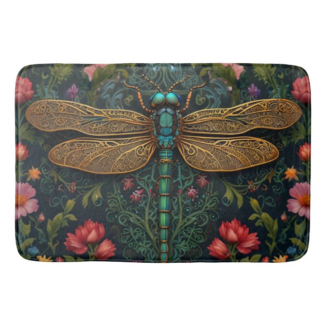 Elegant Vintage dragonfly boho botanical  Bath Mat (Front)