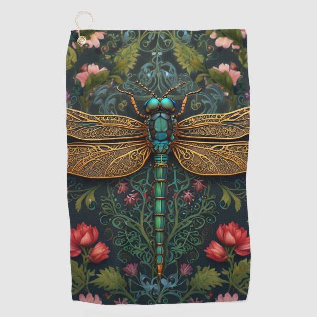 Elegant Vintage dragonfly boho botanical  Golf Towel (Front)