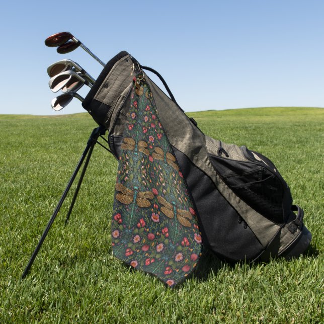 Elegant Vintage dragonfly boho botanical  Golf Towel (Green)