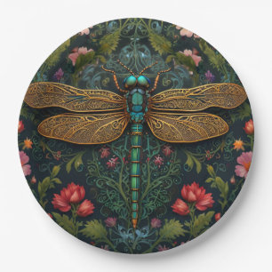 Elegant Vintage dragonfly boho botanical  Paper Plate