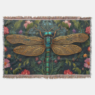Elegant Vintage dragonfly boho botanical Throw Blanket