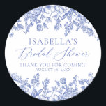 Elegant Vintage Dusty Blue Floral Bridal Shower Classic Round Sticker<br><div class="desc">Add a touch of vintage elegance to your bridal shower favours with the Elegant Vintage Dusty Blue Floral Bridal Shower Stickers. These stickers feature a charming dusty blue floral design that exudes timeless sophistication. Whether you're sealing envelopes, decorating favour bags, or adding a special touch to various items, these stickers...</div>