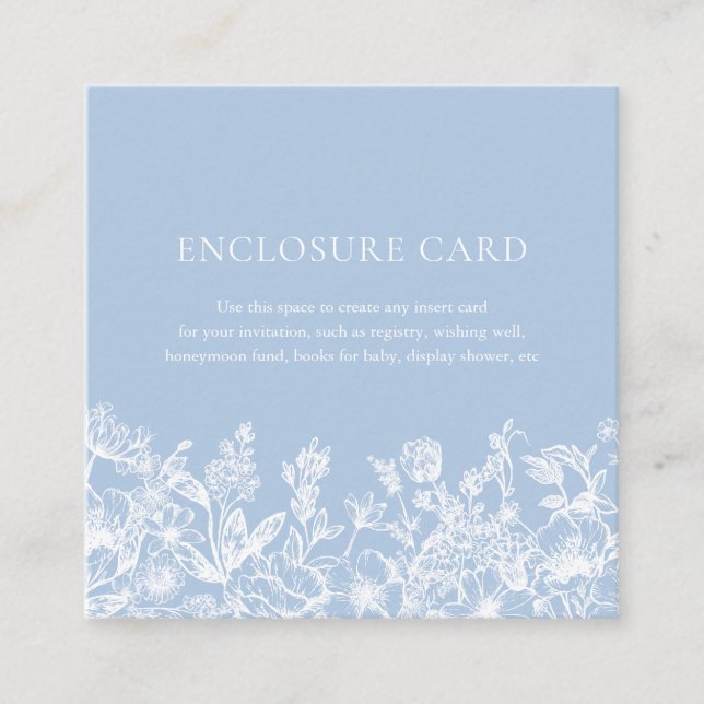 Elegant Vintage Dusty Blue Floral Enclosure Card (Front)