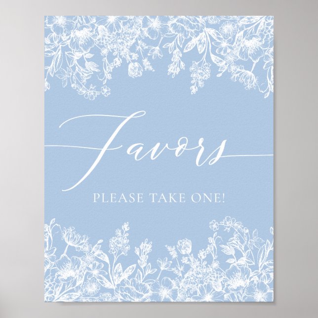 Elegant Vintage Dusty Blue Floral Favours Sign (Front)