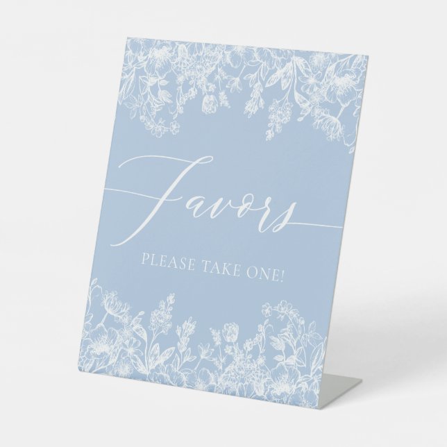 Elegant Vintage Dusty Blue Floral Favours Sign (Front)