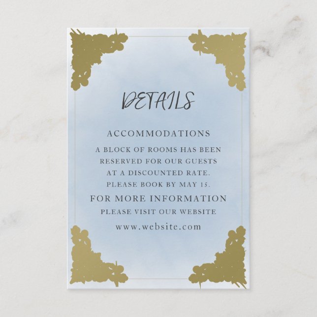 Elegant Vintage Dusty Blue Gold  Enclosure Card (Front)