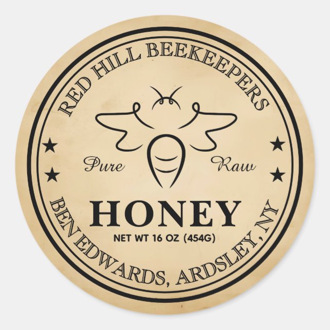 Elegant vintage Editable Honey Jar Bee Label (Front)