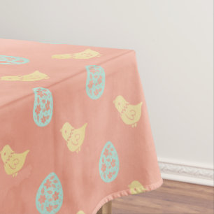Elegant Vintage Eggs Chicks Pastel Peach Easter Tablecloth