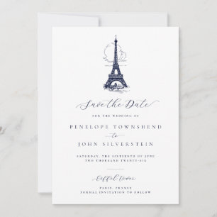 Elegant Vintage Eiffel Tower Illustration Wedding  Save The Date