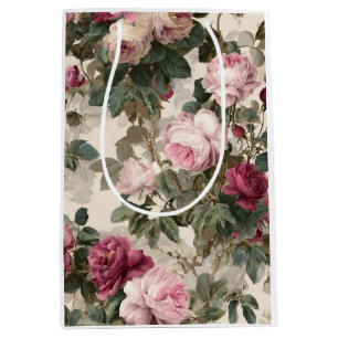Elegant Vintage English Rose Garden Medium Gift Bag