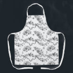 Elegant Vintage Engraved Black Roses and Ribbons Apron<br><div class="desc">Elegant and romantic black engraved vintage roses,  flowers,  vines,  leaves and butterflies with ribbons and bows intertwined on a white background. Strap colour is customizable.</div>