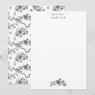 Elegant Vintage Engraved Black Roses and Ribbons Card