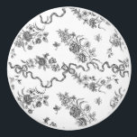 Elegant Vintage Engraved Black Roses and Ribbons Ceramic Knob<br><div class="desc">Elegant and romantic black engraved vintage roses,  flowers,  vines,  leaves and butterflies with ribbons and bows intertwined on a white background.</div>