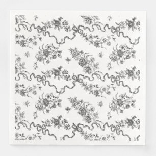 Elegant Vintage Engraved Black Roses and Ribbons Napkin