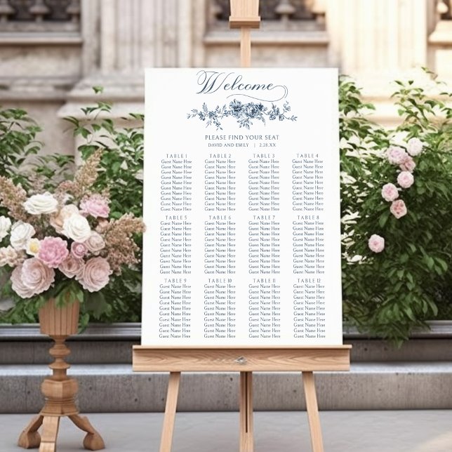 Elegant Vintage Engraved Blue Floral  Poster (Creator Uploaded)