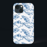 Elegant Vintage Engraved Blue Roses and Ribbons iPhone 13 Mini Case<br><div class="desc">Elegant and romantic blue engraved vintage roses,  flowers,  vines,  leaves and butterflies with ribbons and bows intertwined on a white background.</div>