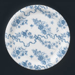 Elegant Vintage Engraved Blue Roses and Ribbons Paper Plate<br><div class="desc">Elegant and romantic blue engraved vintage roses,  flowers,  vines,  leaves and butterflies with ribbons and bows intertwined on a white background.</div>