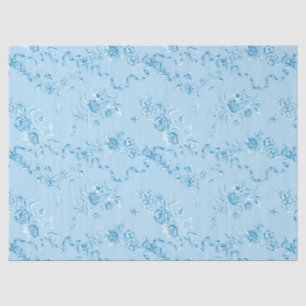 Elegant Vintage Engraved Blue Roses and Ribbons Ti Tissue Paper