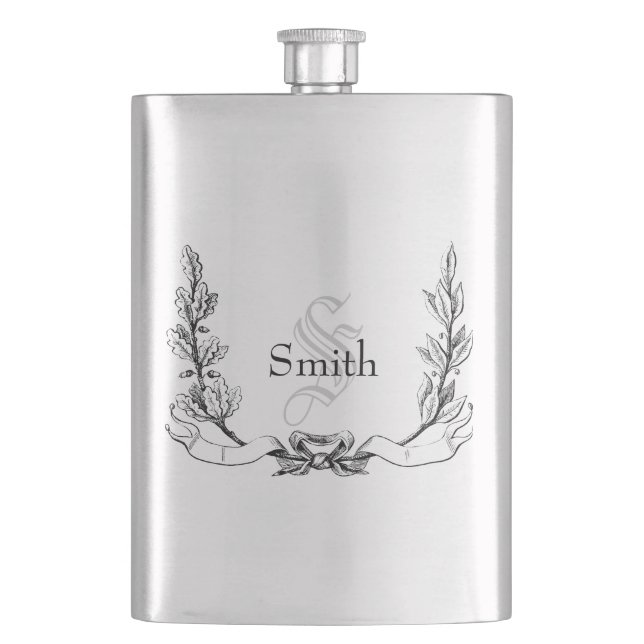 Elegant Vintage Engraved Monogram Hip Flask (Front)