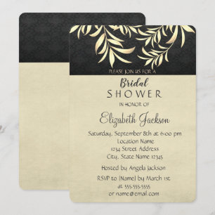 Elegant Vintage Faux Gold Leaves Bridal Shower Invitation