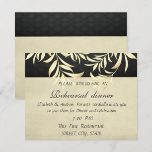 Elegant Vintage Faux Gold Leaves Rehearsal Dinner Invitation