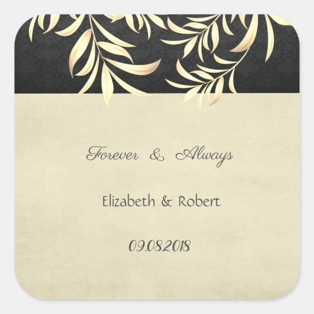 Elegant Vintage Faux Gold Leaves Wedding Square Sticker (Front)