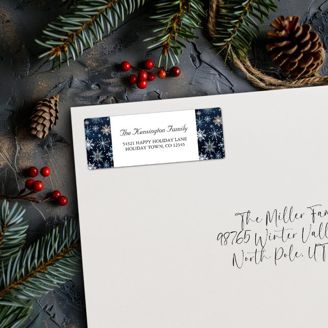 Élégant Vintage Flakes de neige hiver (Elegant Vintage Blue Snowflakes Winter Label)