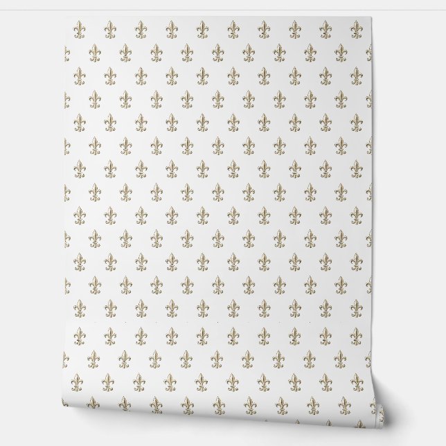 Elegant Vintage Fleur de Lis French Gold Wallpaper (Unrolling)
