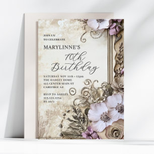 Elegant Vintage Floral 70th Birthday Invitation